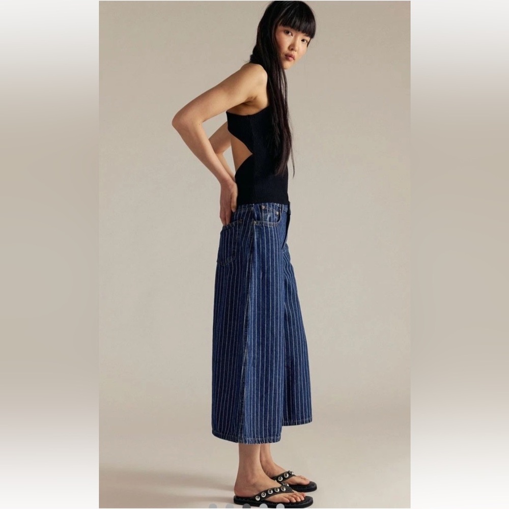 We The Free High Top Pinstripe Culottes Wide Leg Cropped Pinstripe - Picture 3 of 8